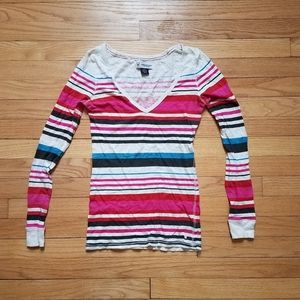 American Eagle striped vneck long sleeve top